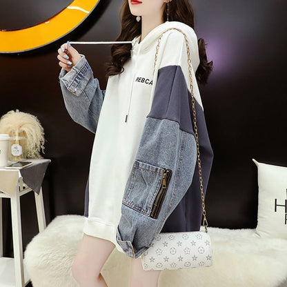 【人気急上昇中】売れ筋 切り替え デニム ゆったり フード付き パーカー E-2101