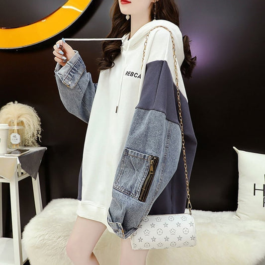 【人気急上昇中】売れ筋 切り替え デニム ゆったり フード付き パーカー E-2101