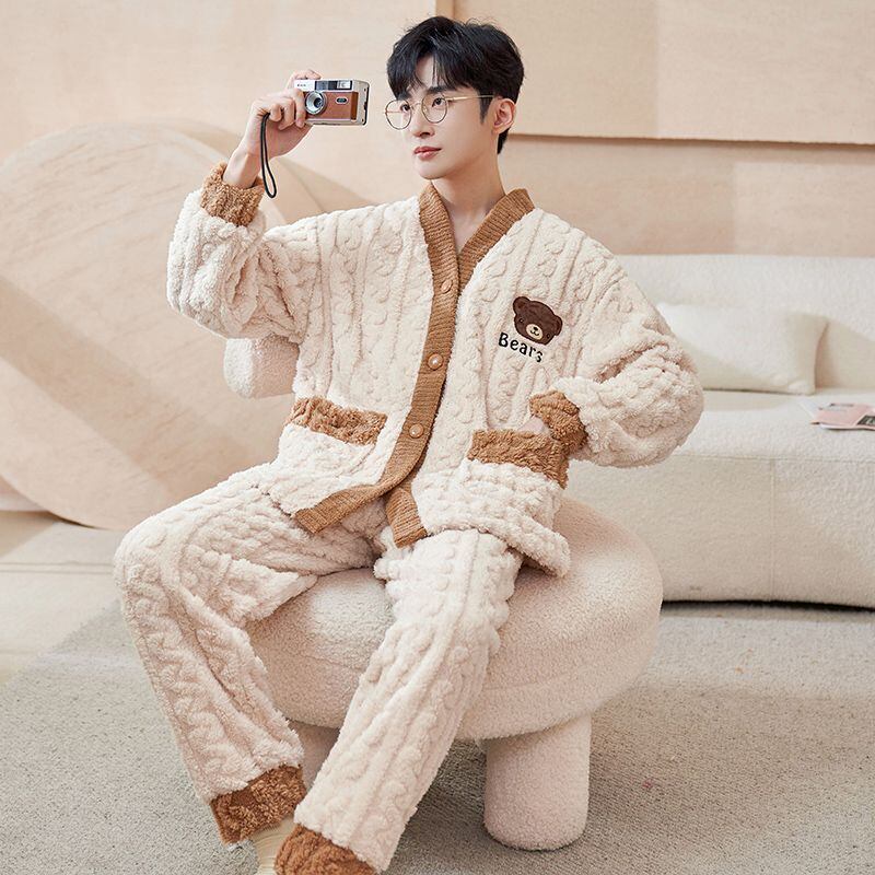 定番シンプル 肌触り抜群 求めてたデザイン 3種選択 サンゴフリース カップル パジャマ E-9775