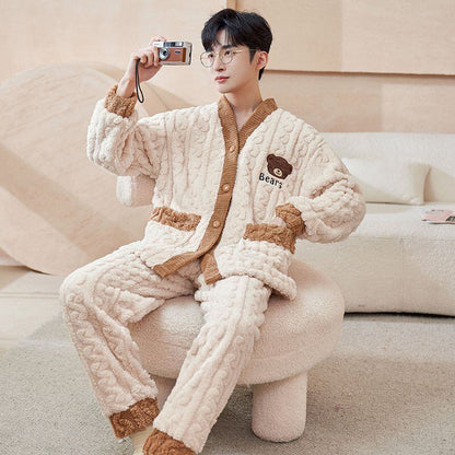 定番シンプル 肌触り抜群 求めてたデザイン 3種選択 サンゴフリース カップル パジャマ E-9775