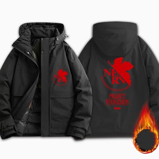 定番シンプル  防寒  撥水加工 バックビッグロゴ 男女兼用 4色展開 フード付き中綿ジャケット E-12888