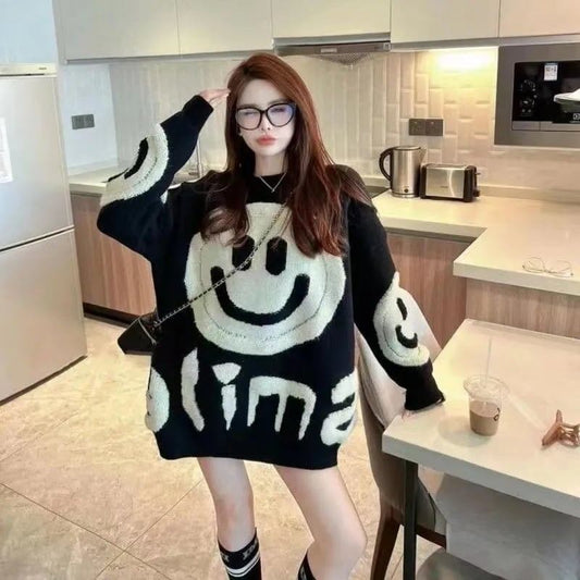 大人可愛いスマイルマークセーター全4色E-4354