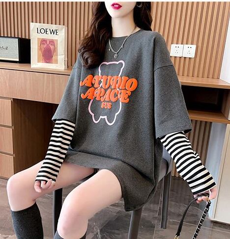 絶対流行 カジュアル アバンギャルド レイヤード風 プリント全3色 TシャツE-9587