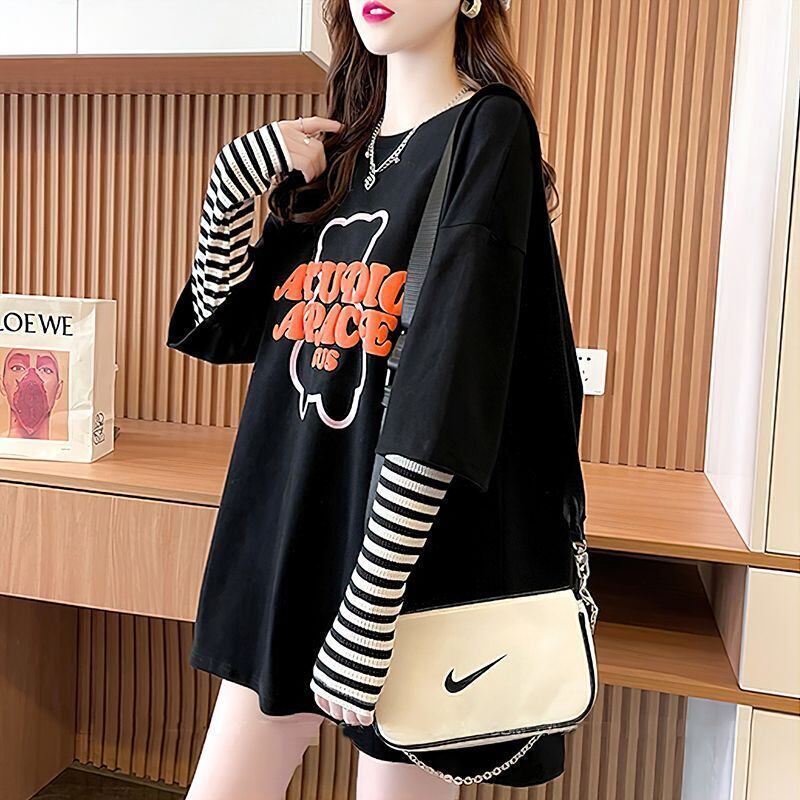 絶対流行 カジュアル アバンギャルド レイヤード風 プリント全3色 TシャツE-9587