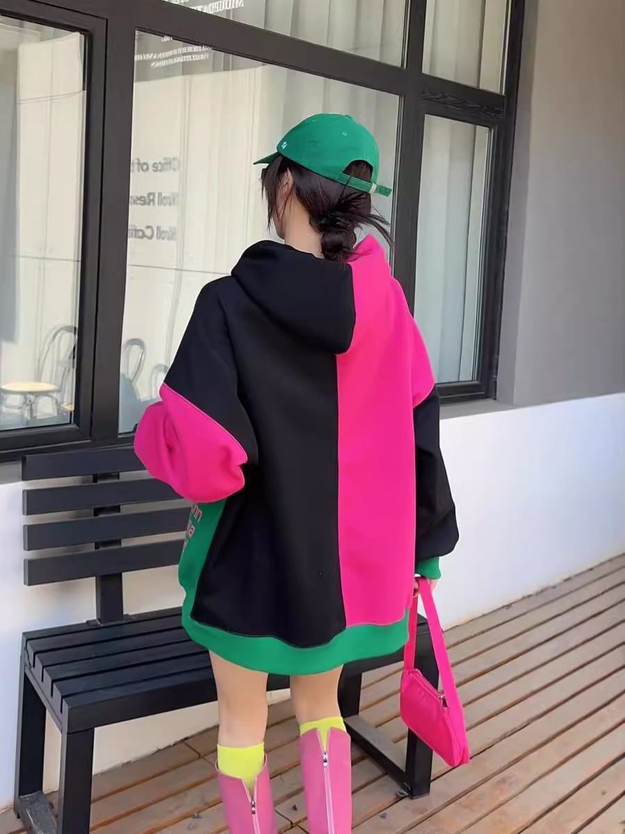 話題沸騰中 切り替え 目を奪われる カラーマッチング カジュアルプリント 3色 パーカー E-10522