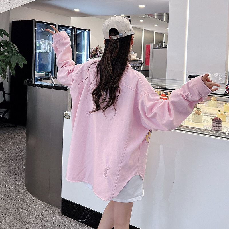 売り切れ必至 韓国風ファッション 上質 アバンギャルド プリント デニム Tシャツ E-9479