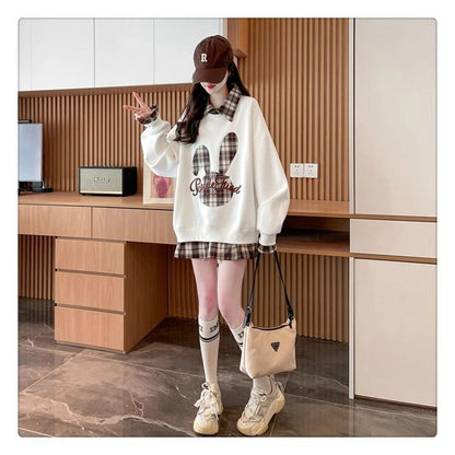 大活躍 カジュアル 大人可愛い レイヤード風 全3色 パーカーE-9592