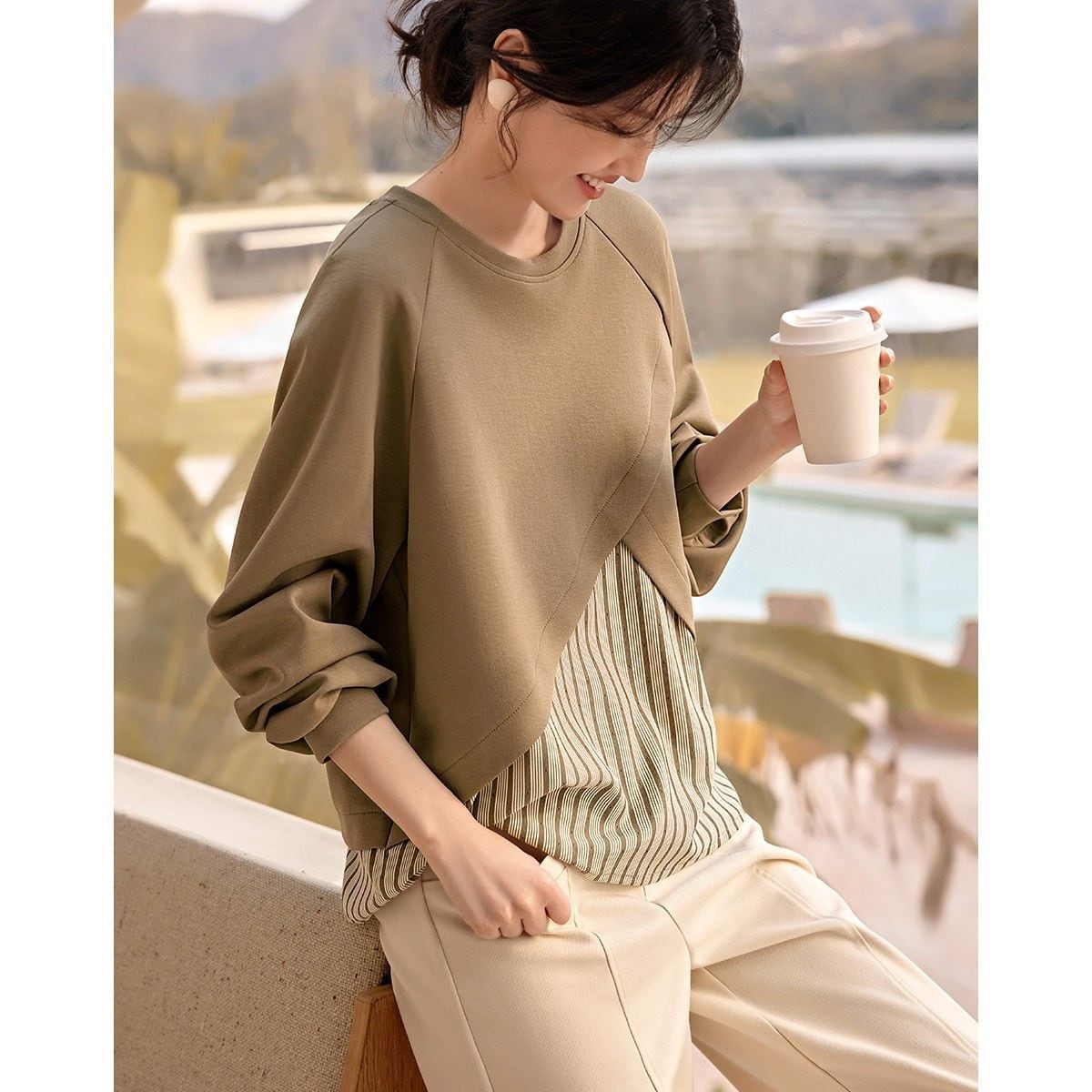 人気上昇中 オシャレ 都市ファッショ デザイン レイヤード風 切り替え ニットトップスE-9546