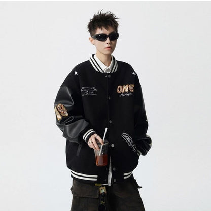 【中棉】人気爆発中 アメリカンレトロ 配色切り替え 刺繍ロゴ ユニセックス スタジャンE-12627