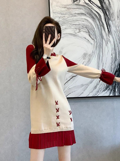 話題沸騰中 オシャレ 都市ファッショ デザイン 切り替え 2色選択可 ニットワンピース E-9722