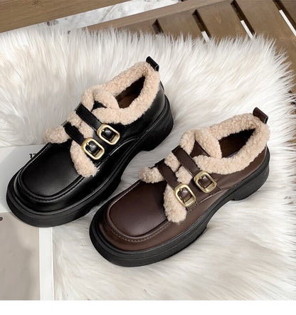 好感度満載 美感いっぱい 太ヒール スクエアトゥ ベルベット ローファー 革靴 2色選択可 シューズE-10551