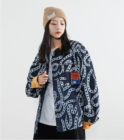 絶対流行 絶対欲しい デザイン性抜群 切り替え デニム ジャケットゆったりコートE-9945