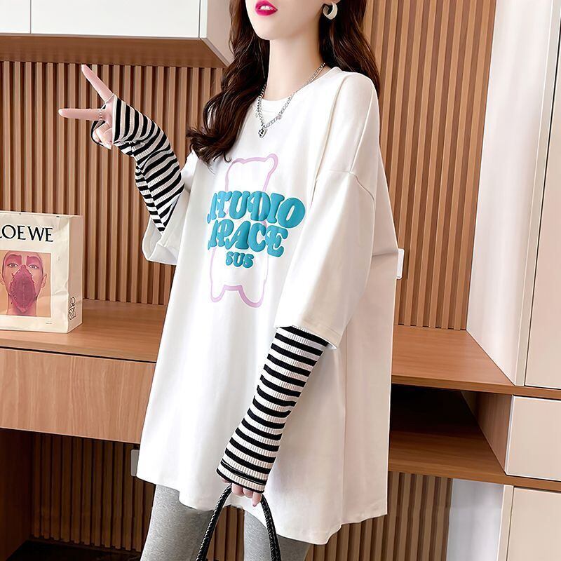 絶対流行 カジュアル アバンギャルド レイヤード風 プリント全3色 TシャツE-9587