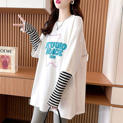 絶対流行 カジュアル アバンギャルド レイヤード風 プリント全3色 TシャツE-9587