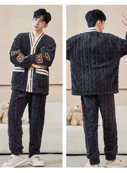 定番シンプル 肌触り抜群 求めてたデザイン 3種選択 サンゴフリース カップル パジャマ E-9775