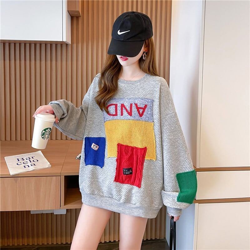 存在感たっぷり  切り替えカラーマッチング 三色スウェットE-4055