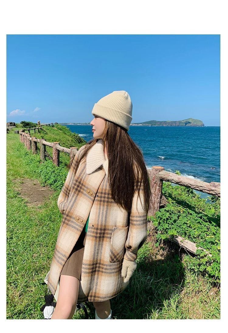 絶対欲しい チェック柄 高級感溢れる 2色選択 ミドルレングス コート E-9740