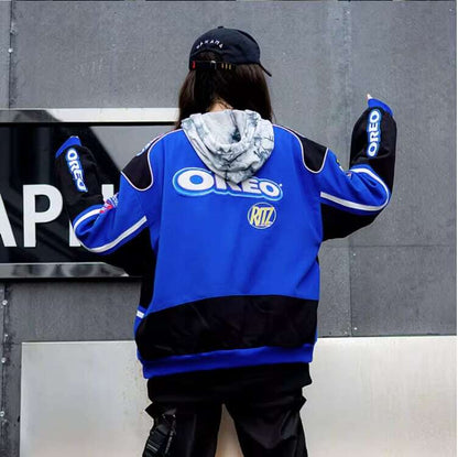 【人気急上昇中】ユニセックス   スポーティーなブループリントのカジュアルジャージE-5090