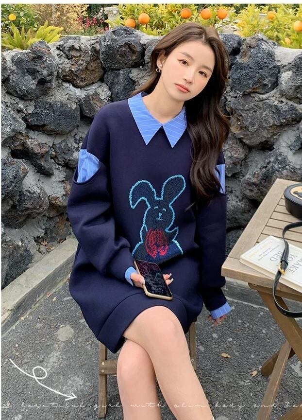 美人度アップ 長袖 プラスベルベット ニット セーター E-10485