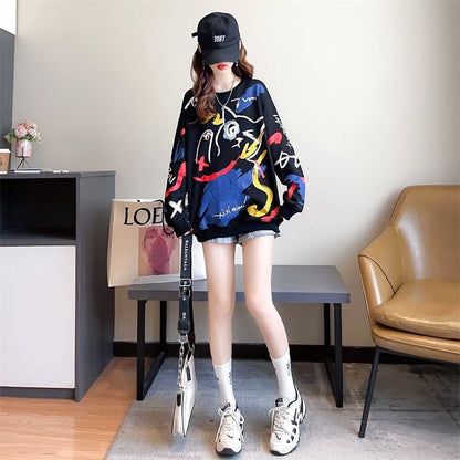 美人度アップ プリント ファッション スウェット パーカーE-3694
