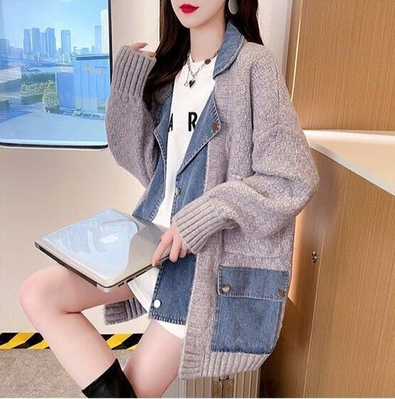 スタイルアップ効果抜群 上質 柔らかくて優しい印象 切り替え 3色選択 ニットトップスE-9676