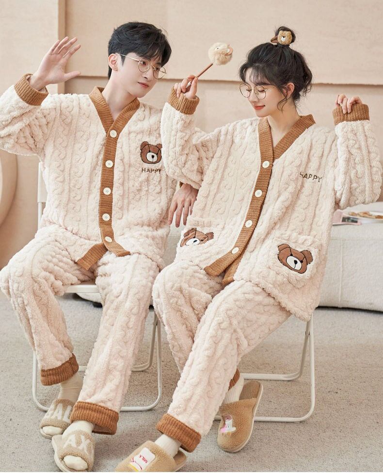 定番シンプル 肌触り抜群 求めてたデザイン 3種選択 サンゴフリース カップル パジャマ E-9775