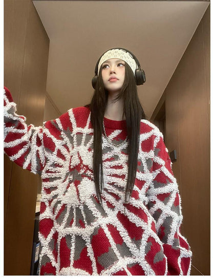 おしゃれ度アップビッグ刺?ロゴゆったりニットセーター全2色   E-4572