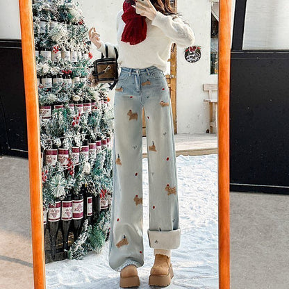 好感度UP 着回し力抜群 売り切れ必至 プラスベルベット 2色選択 デニム ワイドパンツE-10864