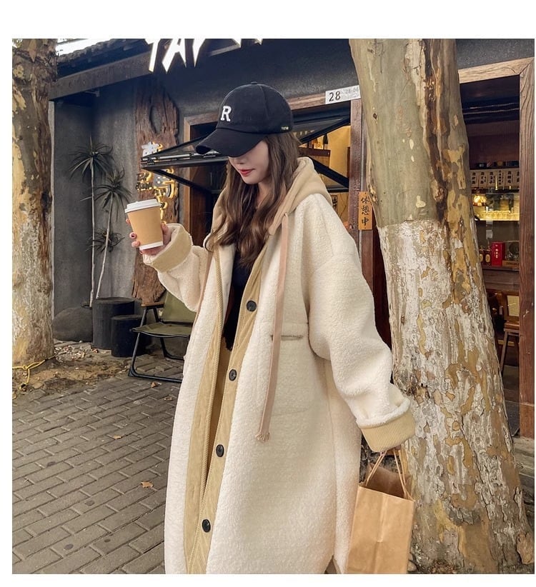 着回し力抜群 暖かい服,ゆったりとしたアウターウェア カジュアル フェイク ラムウール ロング コート E-9983