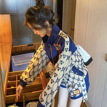 話題沸騰中 スタイルアップ 目を奪われる 切り替え ジャケット＋ショートパンツ セットアップE-9192