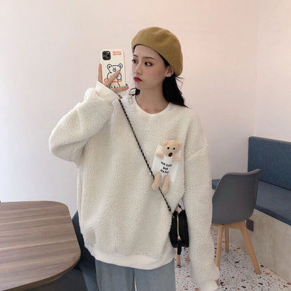 【裏起毛】好感度UP 長袖 キュート スウェット パーカー トップスE-10144