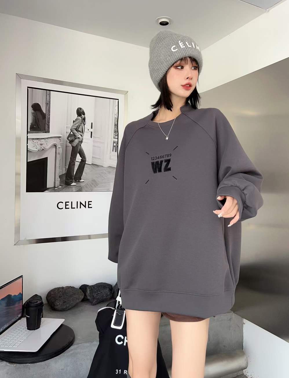 大人の定番刺?ロゴ厚手ラグランスウェット全6色E-4419