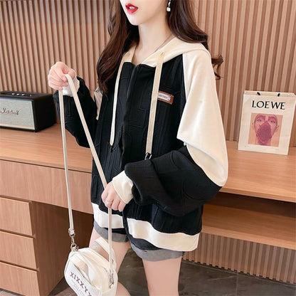 今季マストバイ トレンドアイテム 存在感抜群 アバンギャルド 切り替え 2色選択 パーカー トレーナー レディース フード付き カーディガン E-9551