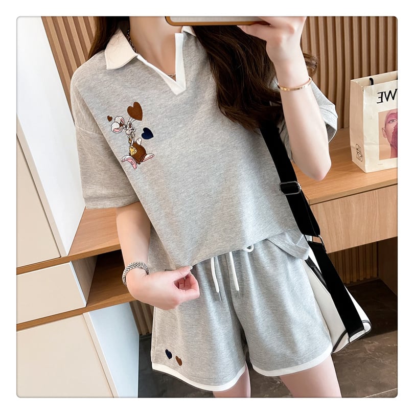 定番シンプル カジュアル  切り替え 半袖Ｔシャツⅹパンツセット全3色 <ins-8267>