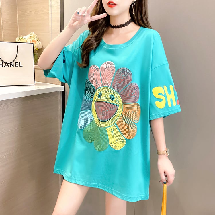 【ランキングNO.5】個性的なデザイン 好感度満載 ラウンドネック プリント Tシャツ カットソー＜ins-2845＞