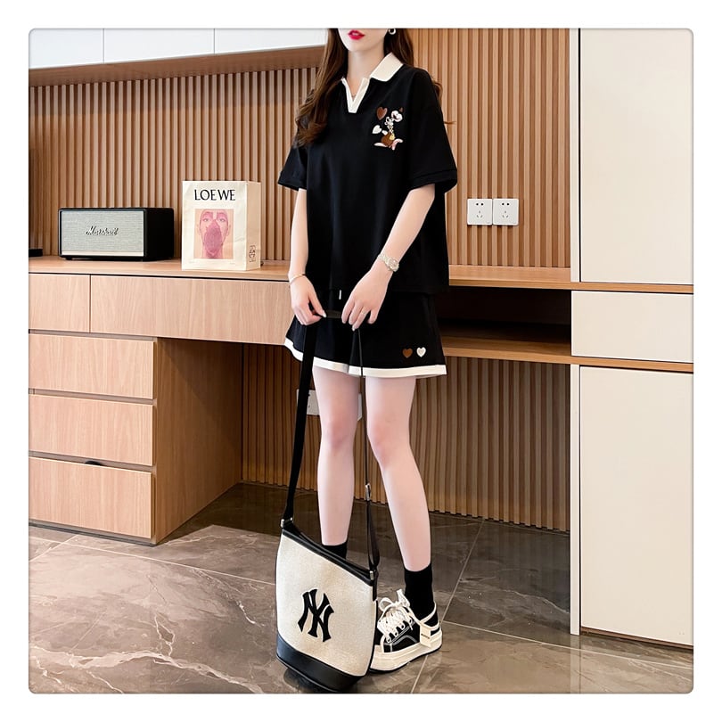 定番シンプル カジュアル  切り替え 半袖Ｔシャツⅹパンツセット全3色 <ins-8267>