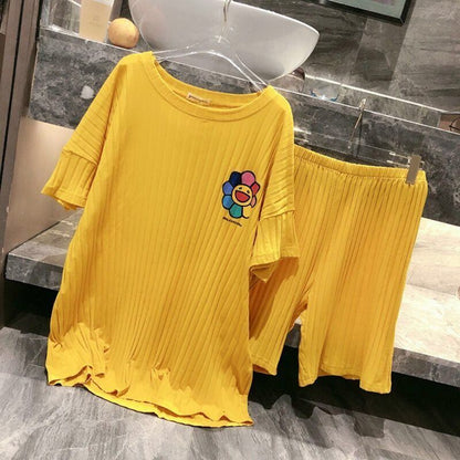 今季マストバイ パジャマ 着心地良い 4種選択 プリント 半袖トップスⅹショートパンツセットE-9182