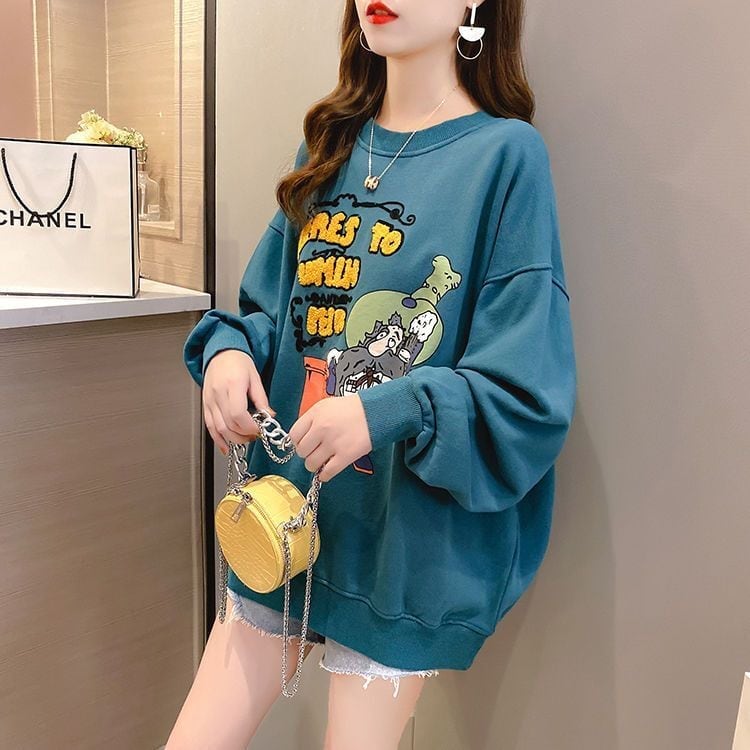 定番シンプル プリント カジュアル 4色選択 スウェットE-10931