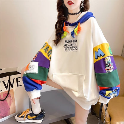 【半額！期間限定！！】(裏起毛あり)ファッション キュート 個性派 長袖 スウェット パーカー トップスE-2160