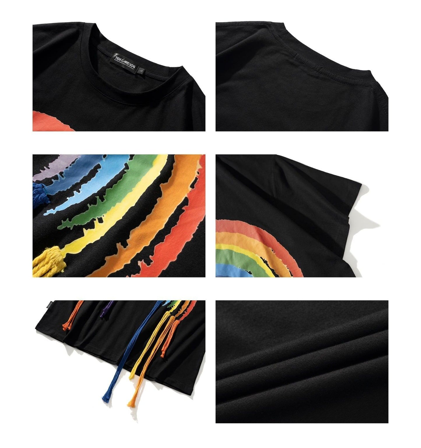 好感度UP 虹ロゴ タッセル ゆったり Tシャツ 全2色 ユニセックス半袖E-4863