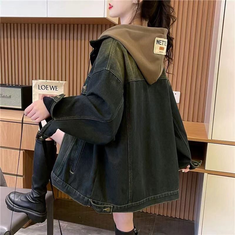 おすすめ トレンドアイテム 存在感抜群 フード付き デニムジャケットゆったりコートE-9888