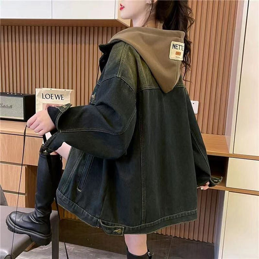 おすすめ トレンドアイテム 存在感抜群 フード付き デニムジャケットゆったりコートE-9888