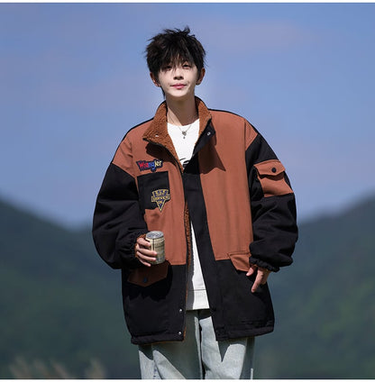 【裏起毛】質感のいい 配色切替 リバーシブル 裏ボア  オーバーサイズ ジャケットE-12581