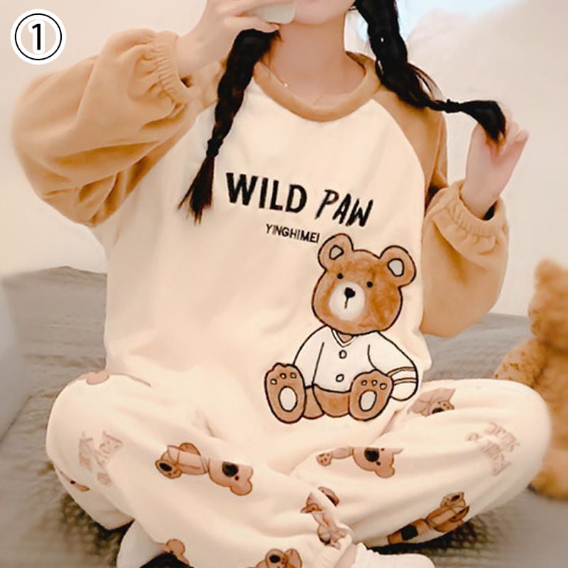 新商品 デザイン性抜群 大人可愛い 着心地良い 4種選択 コーラルベルベットパジャマ トップス+パンツセット E-9765