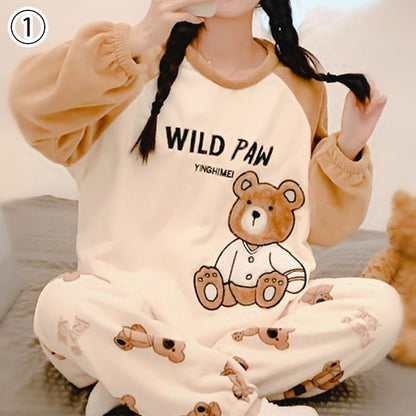 新商品 デザイン性抜群 大人可愛い 着心地良い 4種選択 コーラルベルベットパジャマ トップス+パンツセット E-9765