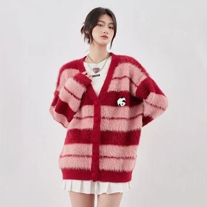 着回し力抜群 高見えデザイン 快適トップス ストライプ柄 3色選択 ニットトップスE-9719