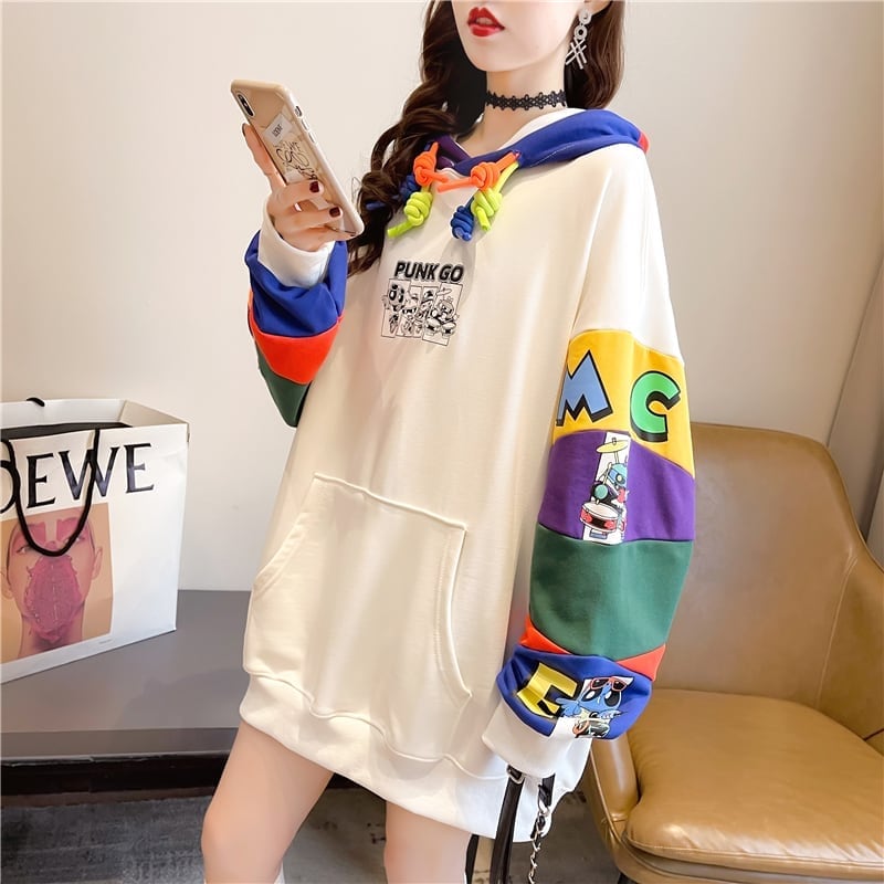 【半額！期間限定！！】(裏起毛あり)ファッション キュート 個性派 長袖 スウェット パーカー トップスE-2160