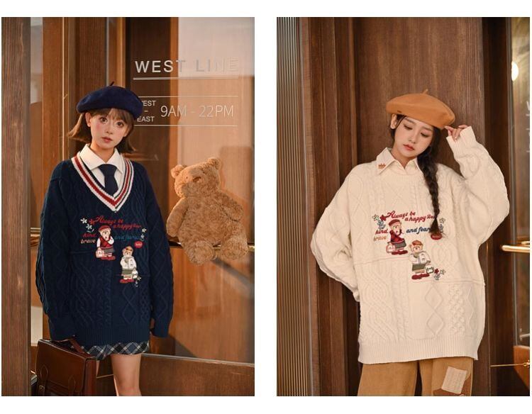 超人気 気質アップ 絶対欲しい Vネック 刺繍 切り替え2色選択 ニットトップスE-9577