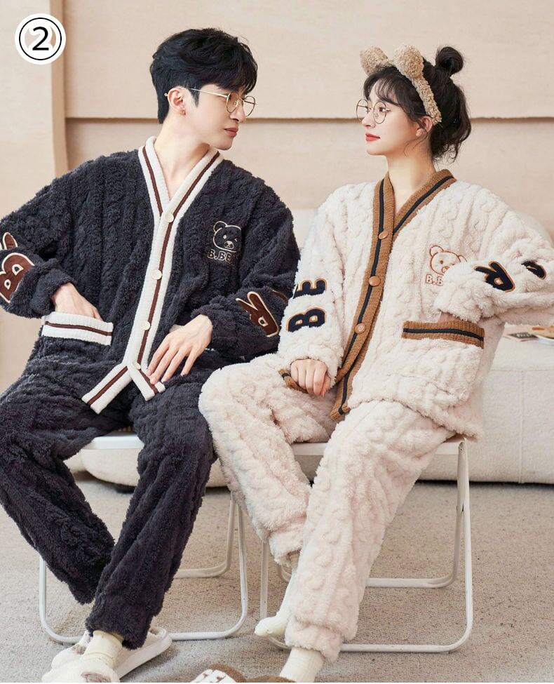 定番シンプル 肌触り抜群 求めてたデザイン 3種選択 サンゴフリース カップル パジャマ E-9775