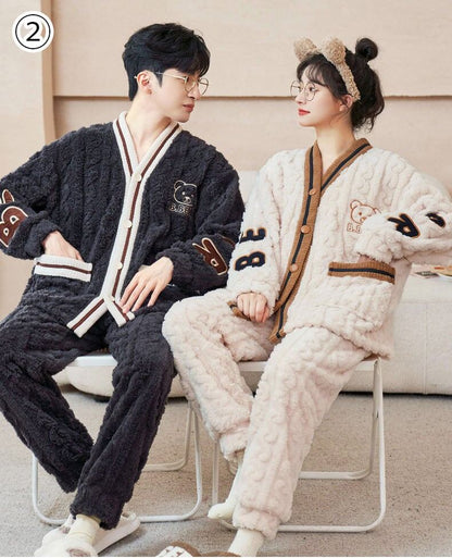 定番シンプル 肌触り抜群 求めてたデザイン 3種選択 サンゴフリース カップル パジャマ E-9775